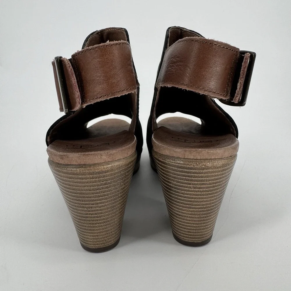 Dansko Reggie Black‎ Nubuck Leather Slingback Peep Toe Clogs Sandals Heels EU 38